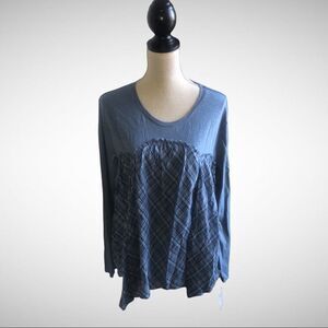 Style & Co Blue Plaid Long Sleeve Blouse, Size XL